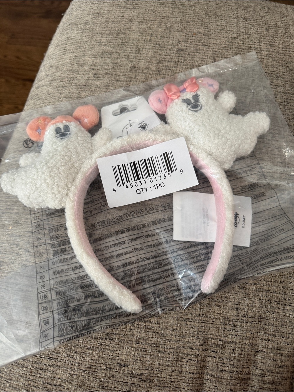 Boo Minnie Ears - Plush Ear Headband - White & Pink